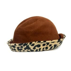 Kathy Jeanne Vintage Derby Bowler Bucker Hat Leopard Print 80s Boho Chic